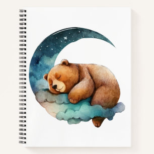 Niedlicher Teddybär Schlafen auf dem Crescent Mond Notizblock