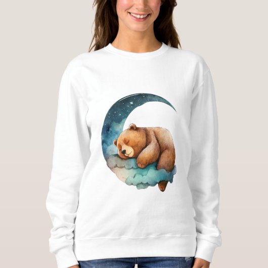 Niedlicher Teddybär Schlafen auf dem Crescent Mond Sweatshirt (Vorderseite)