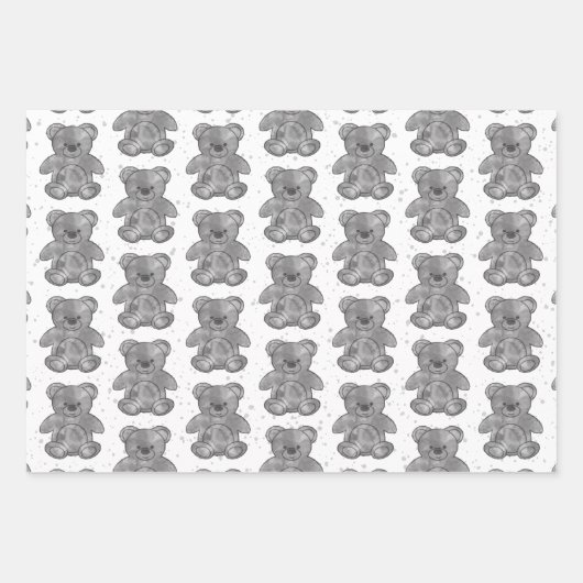 Niedlicher Teddybär Schwarz/Weiß Geschenkpapier Set (Vorderseite 3)