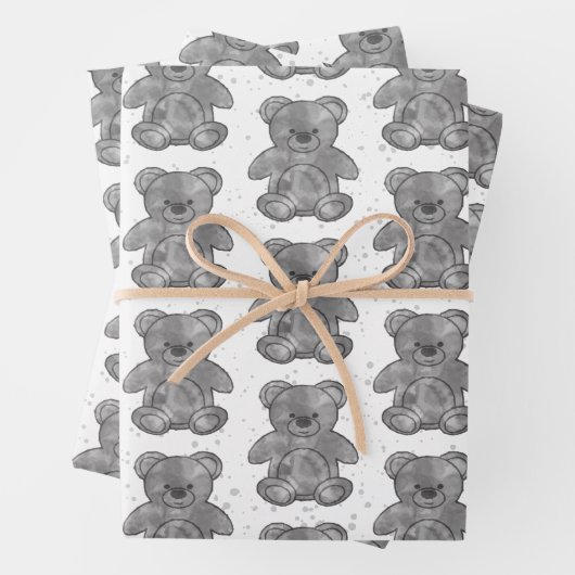 Niedlicher Teddybär Schwarz/Weiß Geschenkpapier Set (Beispiel)