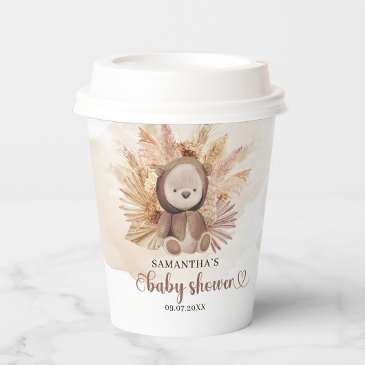 Niedlicher Teddybär tropisches Pampasgras aus getr Pappbecher (Vorderseite)