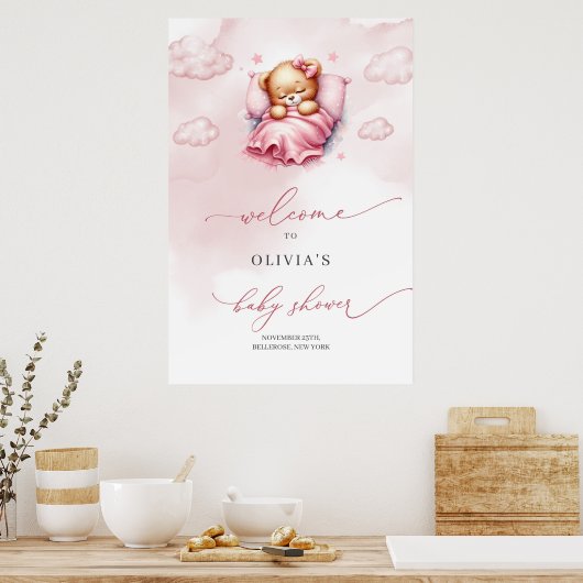 Niedlicher Teddybär über dem Cloud-Empfang Poster (Küche)