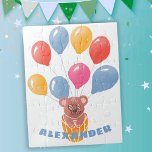 Niedlicher Teddybär und Balloons Name Kid Puzzle<br><div class="desc">Niedlicher Teddy Bär und Balloons Kid`s Name Puzzle. Balloons in Blau,  Rot,  Rosa und Gelb. Niedlicher Teddybär zeichnend. Füge Deinen Namen hinzu.</div>