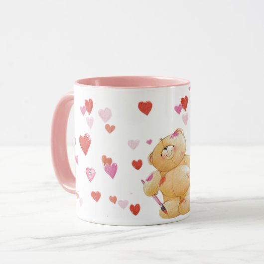 Niedlicher Teddybär und Herz-Tasse Tasse (Vorderseite Links)