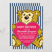 Niedlicher Teddybär und Liebe Einladung zum Geburt (Vorne/Hinten)