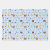 Niedlicher Teddybär und Mondmuster auf blau Geschenkpapier Set (Vorderseite 2)