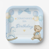 Niedlicher Teddybär und Rockpferd Pappteller (Vorderseite)