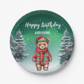 Niedlicher Teddybär Weihnachtsbaum Geburtstagsmädc Pappteller (Vorderseite)