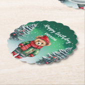 Niedlicher Teddybär Weihnachtsbaum Geburtstagsmädc Untersetzer (angewinkelt)