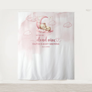 Niedlicher Teddybär Wolke neun pinkfarbene Mädchen Wandteppich
