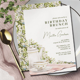 Niedlicher Tee + Blumengarten | Elegant Birthday B Einladung