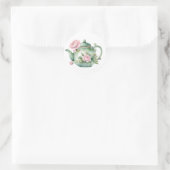 Niedlicher Teekessel mit rosafarbenen Peonies Clas Runder Aufkleber (Tasche)
