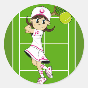 Niedlicher Tennis-Mädchen-Aufkleber Runder Aufkleber