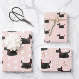 Niedlicher Terrier personalisiert rosa gepunktet Geschenkpapier Set
