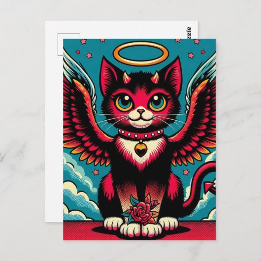 Niedlicher Teufel Angel Kitty mit Flügeln Postkarte (Vorne/Hinten)