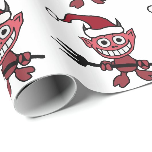 Niedlicher Teufel, der Sankt-Weihnachtshut trägt Geschenkpapier (Rolleneckpunkt)