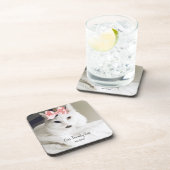 Niedlicher Text für die weiße Katze Getränkeuntersetzer (Rechte Seite)