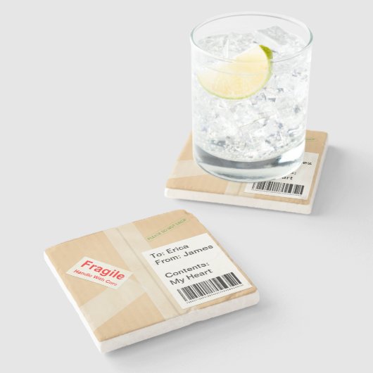 Niedlicher Text für Miniaturauslieferung Steinuntersetzer (Seitenansicht)