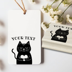 Niedlicher Text mit schwarzer Katze mit Herz Gummistempel