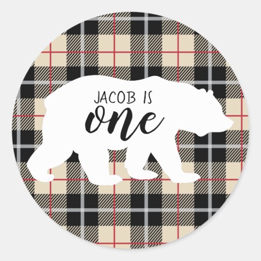 Niedlicher Thompson Camel Karierter Bär 1. Geburts Runder Aufkleber (Vorderseite)
