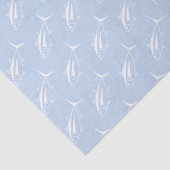 Niedlicher Thunfischfang auf Pastel Blau Seidenpapier (Detail)