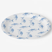 Niedlicher Thunfischfang in Ägäis, blau und weiß Pappteller (Schrägansicht)