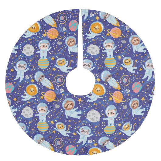 Niedlicher Tiere Astronauten Polster-Tree Ski Polyester Weihnachtsbaumdecke (Vorderseite)