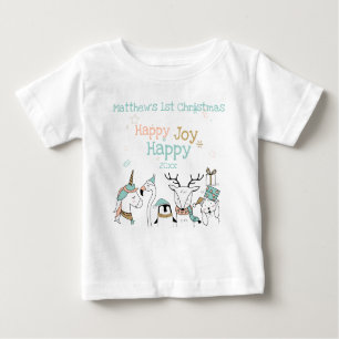 Niedlicher Tiere Baby's 1. Weihnachts-Happy Joy Baby T-shirt