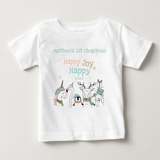Niedlicher Tiere Baby's 1. Weihnachts-Happy Joy Baby T-shirt (Vorderseite)