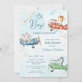 Niedlicher Tiere Flugzeug Adventure Oh Boy Baby Du Einladung