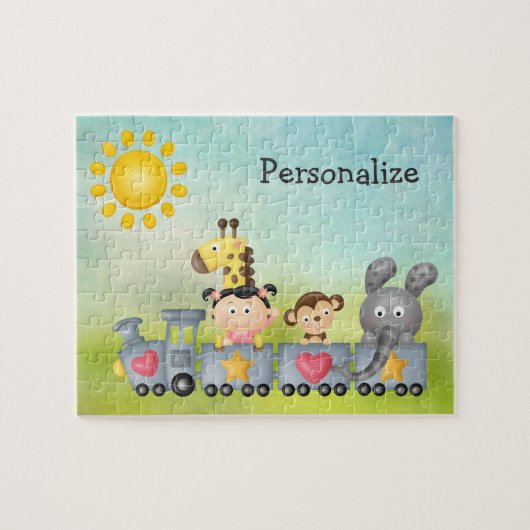 Niedlicher Tiere & Girl on Train Puzzle (Horizontal)