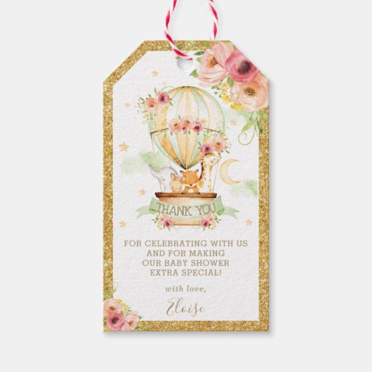 Niedlicher Tiere Hot Air Ballon Babydusche Geburts Geschenkanhänger (Vorderseite)