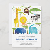 Niedlicher Tiere Jungle Fun Geburtstag Kinder Blau Einladung (Vorderseite)