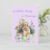 Niedlicher Tiere Kinderdusche Einladung | LILA (Stehend Vorderseite)