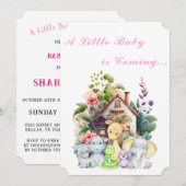 Niedlicher Tiere Kinderdusche Einladung | Rosa (Vorne/Hinten)