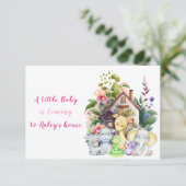 Niedlicher Tiere Kinderdusche Einladung | Rosa | H (Stehend Vorderseite)