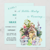 Niedlicher Tiere Kinderdusche Einladung | Türkis (Vorne/Hinten)