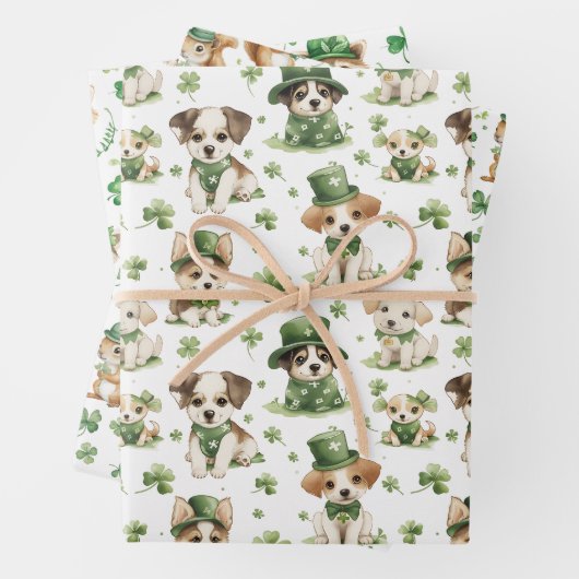 Niedlicher Tiere Kleeblatt Green St. Patrick's Day Geschenkpapier Set (Beispiel)