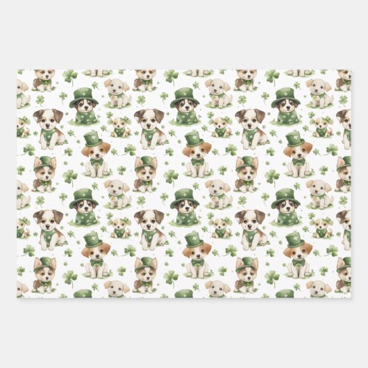 Niedlicher Tiere Kleeblatt Green St. Patrick's Day Geschenkpapier Set (Vorderseite)