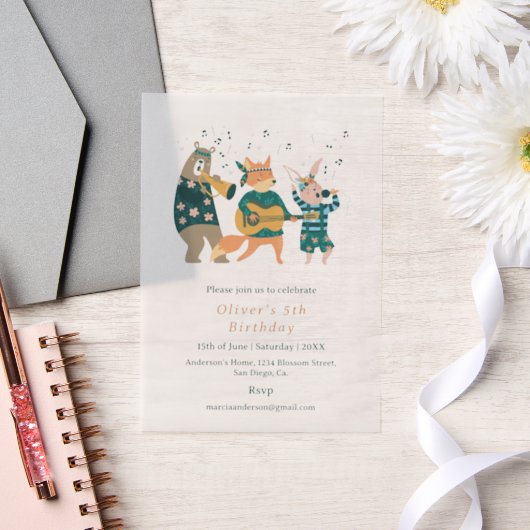 Niedlicher Tiere Music Band Geburtstag Pergament Einladungen (Hochzeit)