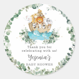 Niedlicher Tiere Noah's Ark Greenery Geburtstag Ba Runder Aufkleber