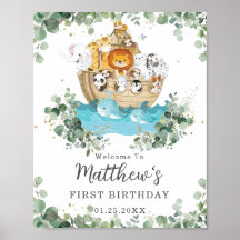 Niedlicher Tiere Noahs Ark Greenery Geburtstag Wil