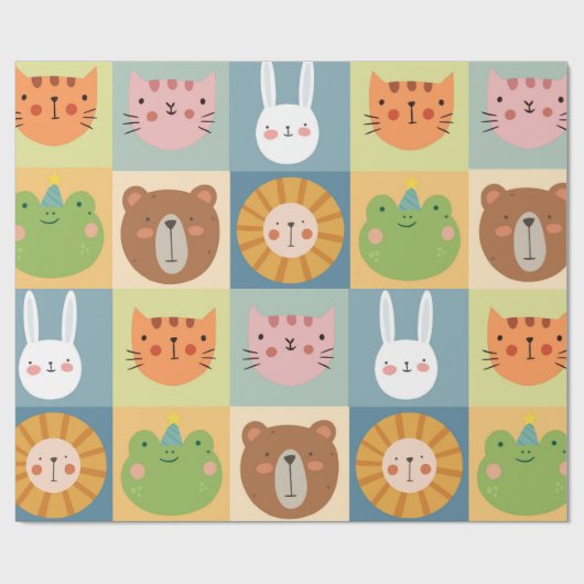 Niedlicher Tiere Patchwork Geschenkpapier (Flach)