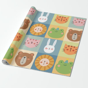 Niedlicher Tiere Patchwork Geschenkpapier
