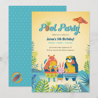 Niedlicher Tiere Pool Party Geburtstagseinladung Einladung