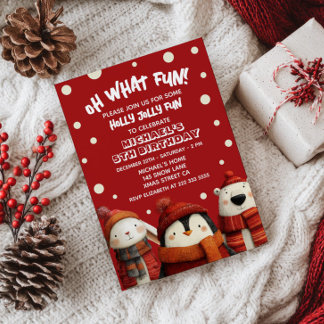 Niedlicher Tiere Red Festivals Weihnachten Kinder  Einladung