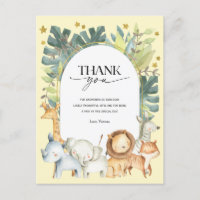 Niedlicher Tiere Safari Babydusche Danke Postkarte