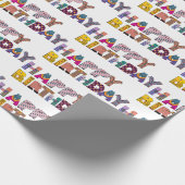 Niedlicher Tiere Spaß glücklich Geburtstag Script  Geschenkpapier (Ecke)