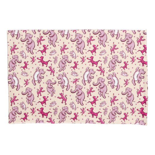 Niedlicher Tiere tanzen rosa Mustername Kissenbezug (Vorderseite-Links)