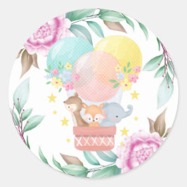 Niedlicher Tiere und Pink Peony Baby Duwer Classic Runder Aufkleber